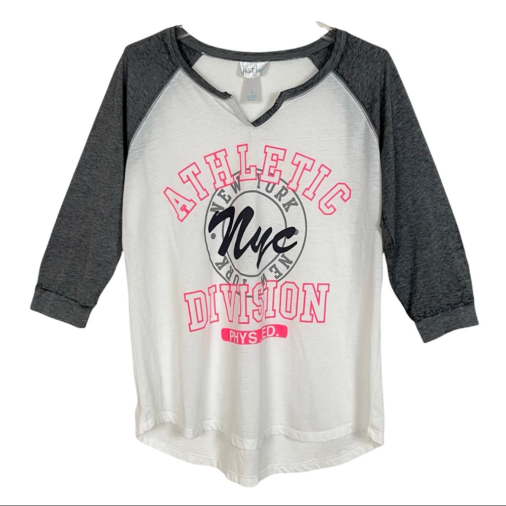 NWOT just be.. NYC Athletic Division Football Style V-notch 3/4 Sleeve T-shirt